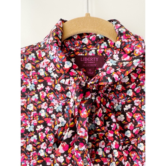 J. Crew Liberty Art Fabrics Floral Tie Neck Sarah Button Front Blouse Shirt 6 - Picture 7 of 8